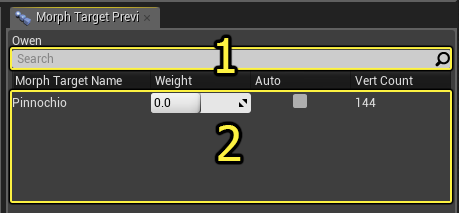 Morph Target Previewer in Unreal Engine - per-target weight sliders for blend shape authoring and facial performance correction